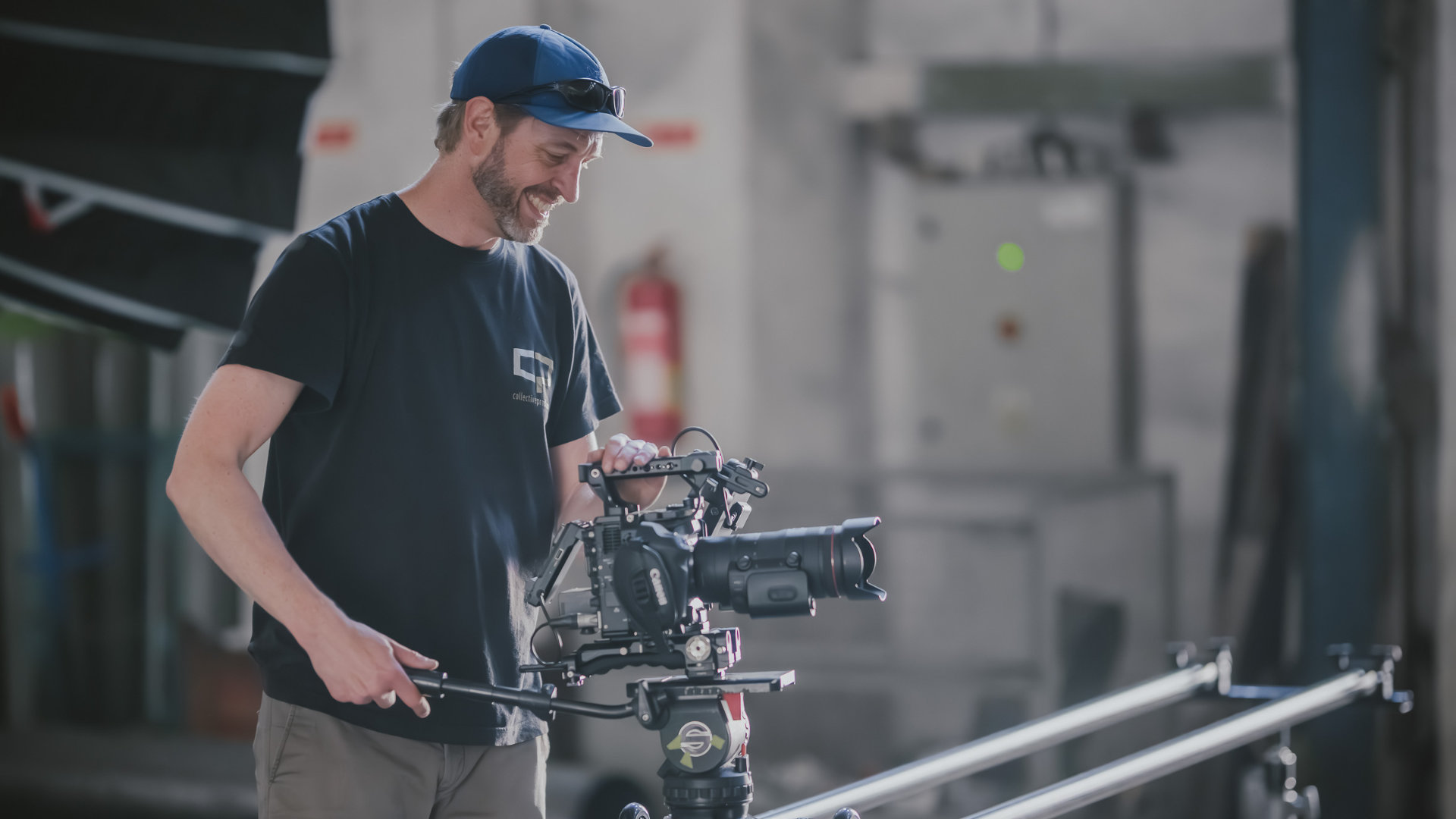 Technical setup and camera adjustments before shooting on location.